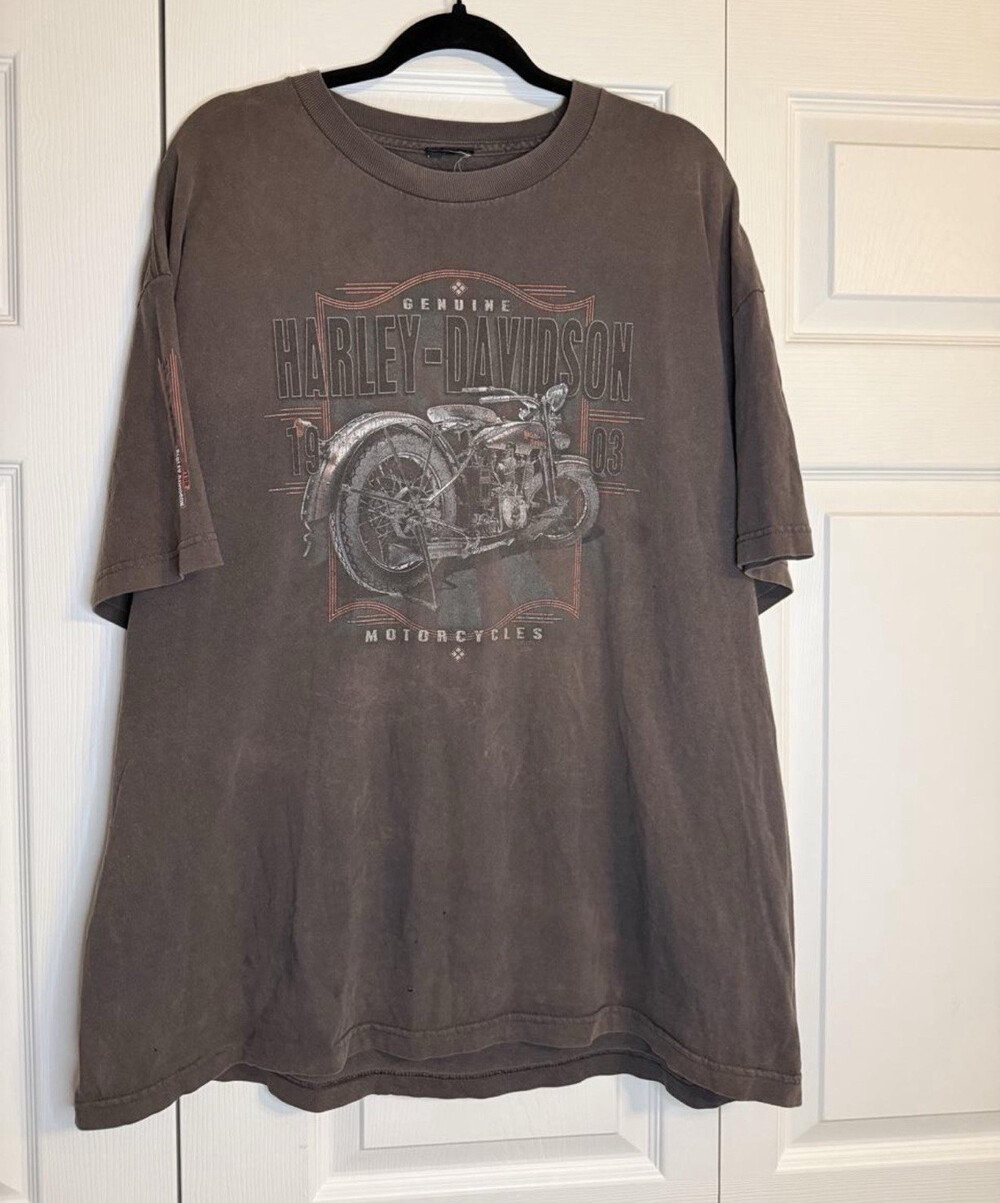 Vintage XL Harley-Davidson Genuine Motorcycles Brown Graphic T-Shirt Midland TX
